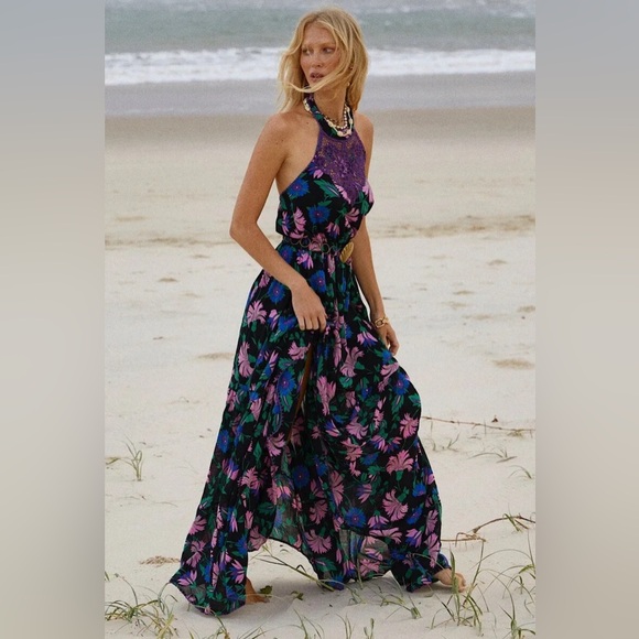 Chasing Unicorns Early Morning Rain Halter Maxi Dress Sz S - Picture 8 of 15